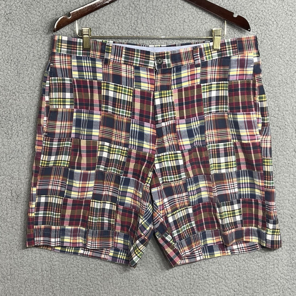 Brooks Brothers Madras Plaid Patchwork Shorts Mens 38 Blue Multi Preppy Cotton